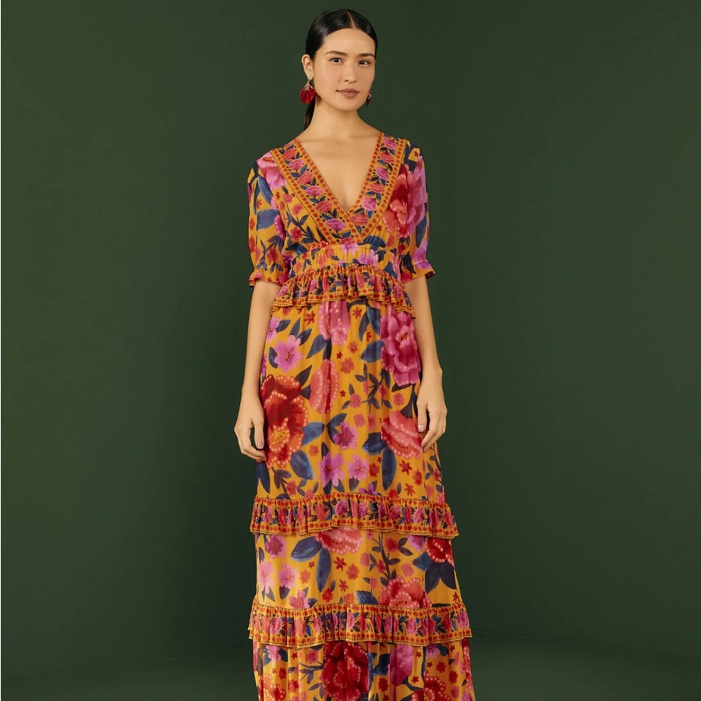 FARM RIO NWT Yellow Floral Dream Maxi Dress size Medium
